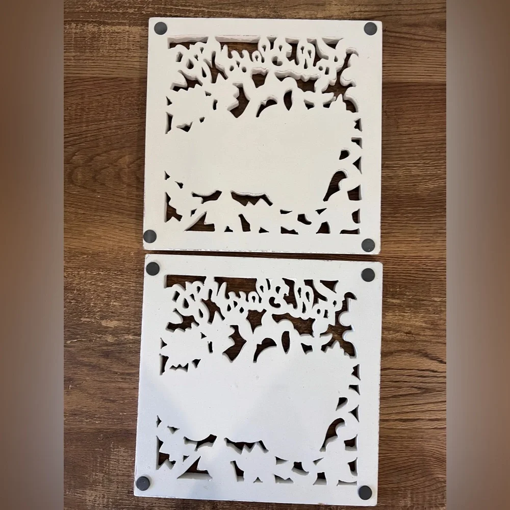 White Decorative Pumpkin Fall Blessings Distressed Wood Trivets Set of‎ Two